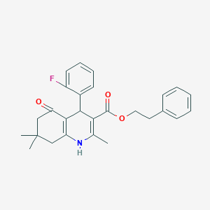 molecular formula C27H28FNO3 B5024712 2-phenylethyl 4-(2-fluorophenyl)-2,7,7-trimethyl-5-oxo-1,4,5,6,7,8-hexahydro-3-quinolinecarboxylate 