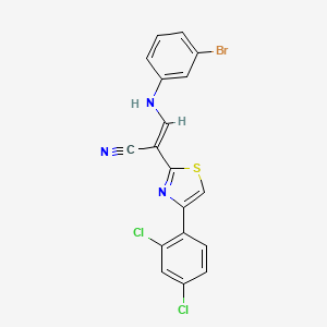 (E)-3-(3-bromoanilino)-2-[4-(2,4-dichlorophenyl)-1,3-thiazol-2-yl]prop-2-enenitrile