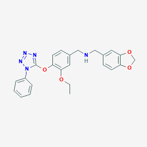 molecular formula C24H23N5O4 B502486 (1,3-benzodioxol-5-ylmethyl){3-ethoxy-4-[(1-phenyl-1H-tetrazol-5-yl)oxy]benzyl}amine 