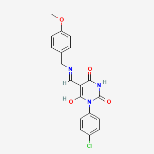 molecular formula C19H16ClN3O4 B5025190 1-(4-chlorophenyl)-5-{[(4-methoxybenzyl)amino]methylene}-2,4,6(1H,3H,5H)-pyrimidinetrione 