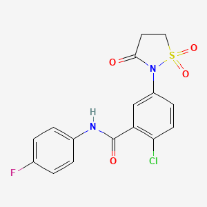 molecular formula C16H12ClFN2O4S B5025225 2-chloro-5-(1,1-dioxido-3-oxo-2-isothiazolidinyl)-N-(4-fluorophenyl)benzamide 