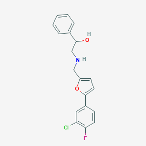 molecular formula C19H17ClFNO2 B502526 2-({[5-(3-Chloro-4-fluorophenyl)furan-2-yl]methyl}amino)-1-phenylethanol 