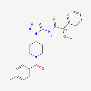 molecular formula C25H28N4O3 B5025270 2-methoxy-N-{1-[1-(4-methylbenzoyl)-4-piperidinyl]-1H-pyrazol-5-yl}-2-phenylacetamide 