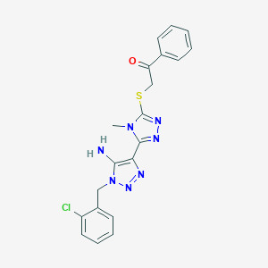 molecular formula C20H18ClN7OS B502539 2-({5-[5-amino-1-(2-chlorobenzyl)-1H-1,2,3-triazol-4-yl]-4-methyl-4H-1,2,4-triazol-3-yl}sulfanyl)-1-phenylethanone 