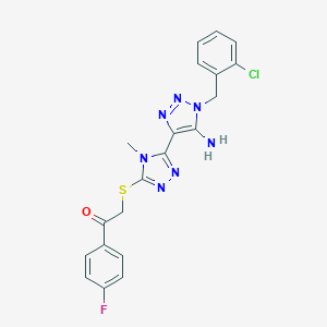 molecular formula C20H17ClFN7OS B502540 2-({5-[5-amino-1-(2-chlorobenzyl)-1H-1,2,3-triazol-4-yl]-4-methyl-4H-1,2,4-triazol-3-yl}sulfanyl)-1-(4-fluorophenyl)ethanone 