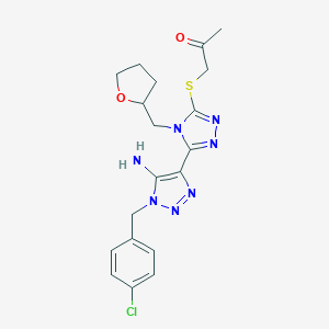 molecular formula C19H22ClN7O2S B502544 1-{[5-[5-amino-1-(4-chlorobenzyl)-1H-1,2,3-triazol-4-yl]-4-(tetrahydro-2-furanylmethyl)-4H-1,2,4-triazol-3-yl]sulfanyl}acetone 
