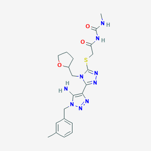 molecular formula C21H27N9O3S B502548 N-({[5-[5-amino-1-(3-methylbenzyl)-1H-1,2,3-triazol-4-yl]-4-(tetrahydro-2-furanylmethyl)-4H-1,2,4-triazol-3-yl]sulfanyl}acetyl)-N'-methylurea 