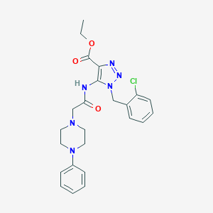 molecular formula C24H27ClN6O3 B502552 ethyl 1-(2-chlorobenzyl)-5-{[(4-phenyl-1-piperazinyl)acetyl]amino}-1H-1,2,3-triazole-4-carboxylate 