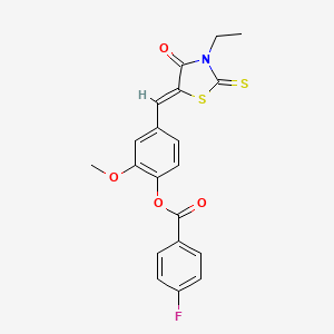 4-[(3-ethyl-4-oxo-2-thioxo-1,3-thiazolidin-5-ylidene)methyl]-2-methoxyphenyl 4-fluorobenzoate