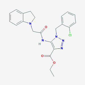 molecular formula C22H22ClN5O3 B502554 ethyl 1-(2-chlorobenzyl)-5-[(2,3-dihydro-1H-indol-1-ylacetyl)amino]-1H-1,2,3-triazole-4-carboxylate 