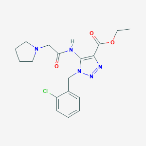 molecular formula C18H22ClN5O3 B502558 ethyl 1-(2-chlorobenzyl)-5-[(1-pyrrolidinylacetyl)amino]-1H-1,2,3-triazole-4-carboxylate 