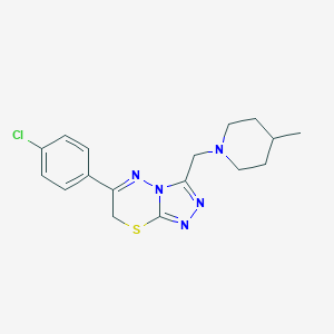 molecular formula C17H20ClN5S B502563 6-(4-chlorophenyl)-3-[(4-methyl-1-piperidinyl)methyl]-7H-[1,2,4]triazolo[3,4-b][1,3,4]thiadiazine 