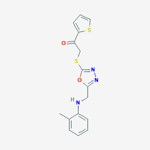 molecular formula C16H15N3O2S2 B502566 1-(2-Thienyl)-2-{[5-(2-toluidinomethyl)-1,3,4-oxadiazol-2-yl]sulfanyl}ethanone 