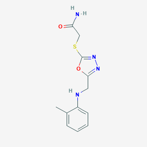 molecular formula C12H14N4O2S B502569 2-{[5-(2-Toluidinomethyl)-1,3,4-oxadiazol-2-yl]sulfanyl}acetamide 