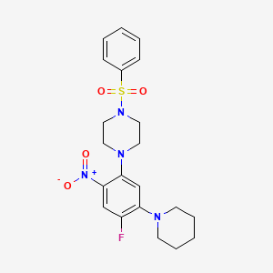 molecular formula C21H25FN4O4S B5025805 1-[4-fluoro-2-nitro-5-(1-piperidinyl)phenyl]-4-(phenylsulfonyl)piperazine 