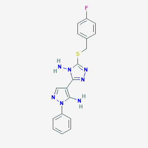 molecular formula C18H16FN7S B502581 4-{4-amino-5-[(4-fluorobenzyl)sulfanyl]-4H-1,2,4-triazol-3-yl}-1-phenyl-1H-pyrazol-5-ylamine 