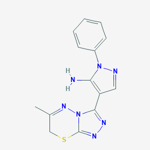 molecular formula C14H13N7S B502587 4-(6-methyl-7H-[1,2,4]triazolo[3,4-b][1,3,4]thiadiazin-3-yl)-1-phenyl-1H-pyrazol-5-ylamine 