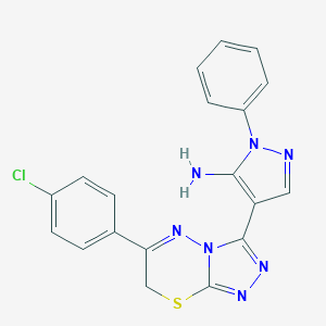 molecular formula C19H14ClN7S B502588 4-[6-(4-chlorophenyl)-7H-[1,2,4]triazolo[3,4-b][1,3,4]thiadiazin-3-yl]-1-phenyl-1H-pyrazol-5-ylamine 