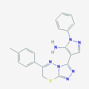 molecular formula C20H17N7S B502589 4-[6-(4-methylphenyl)-7H-[1,2,4]triazolo[3,4-b][1,3,4]thiadiazin-3-yl]-1-phenyl-1H-pyrazol-5-ylamine 