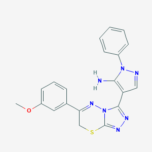 molecular formula C20H17N7OS B502590 4-[6-(3-methoxyphenyl)-7H-[1,2,4]triazolo[3,4-b][1,3,4]thiadiazin-3-yl]-1-phenyl-1H-pyrazol-5-amine 