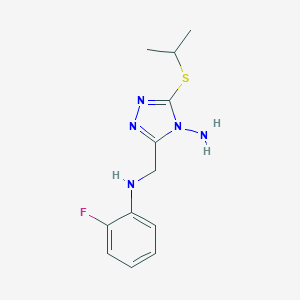 molecular formula C12H16FN5S B502591 N-{[4-amino-5-(isopropylsulfanyl)-4H-1,2,4-triazol-3-yl]methyl}-N-(2-fluorophenyl)amine 