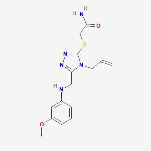 molecular formula C15H19N5O2S B502595 2-({4-allyl-5-[(3-methoxyanilino)methyl]-4H-1,2,4-triazol-3-yl}sulfanyl)acetamide 