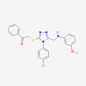 molecular formula C24H21ClN4O2S B502597 2-({4-(4-chlorophenyl)-5-[(3-methoxyanilino)methyl]-4H-1,2,4-triazol-3-yl}sulfanyl)-1-phenylethanone 