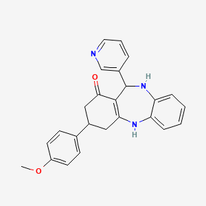 molecular formula C25H23N3O2 B5025976 3-(4-methoxyphenyl)-11-(3-pyridinyl)-2,3,4,5,10,11-hexahydro-1H-dibenzo[b,e][1,4]diazepin-1-one 