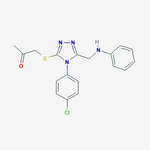 molecular formula C18H17ClN4OS B502598 1-{[5-(anilinomethyl)-4-(4-chlorophenyl)-4H-1,2,4-triazol-3-yl]sulfanyl}acetone 