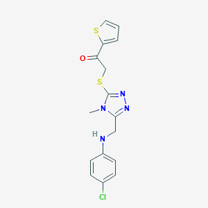 molecular formula C16H15ClN4OS2 B502599 2-({5-[(4-chloroanilino)methyl]-4-methyl-4H-1,2,4-triazol-3-yl}sulfanyl)-1-(2-thienyl)ethanone 