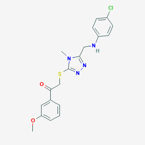 molecular formula C19H19ClN4O2S B502600 2-({5-[(4-chloroanilino)methyl]-4-methyl-4H-1,2,4-triazol-3-yl}sulfanyl)-1-(3-methoxyphenyl)ethanone 