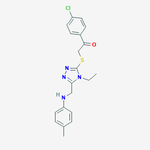 molecular formula C20H21ClN4OS B502601 1-(4-chlorophenyl)-2-{[4-ethyl-5-(4-toluidinomethyl)-4H-1,2,4-triazol-3-yl]sulfanyl}ethanone 