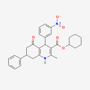 molecular formula C29H30N2O5 B5026032 cyclohexyl 2-methyl-4-(3-nitrophenyl)-5-oxo-7-phenyl-1,4,5,6,7,8-hexahydro-3-quinolinecarboxylate 