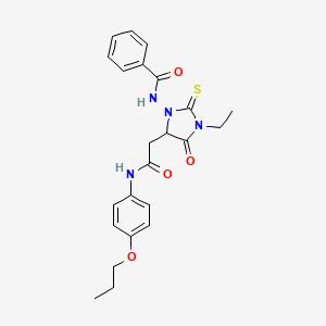 molecular formula C23H26N4O4S B5026044 N-(3-ethyl-4-oxo-5-{2-oxo-2-[(4-propoxyphenyl)amino]ethyl}-2-thioxo-1-imidazolidinyl)benzamide 