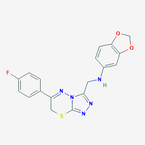 molecular formula C18H14FN5O2S B502608 N-(1,3-benzodioxol-5-yl)-N-{[6-(4-fluorophenyl)-7H-[1,2,4]triazolo[3,4-b][1,3,4]thiadiazin-3-yl]methyl}amine 
