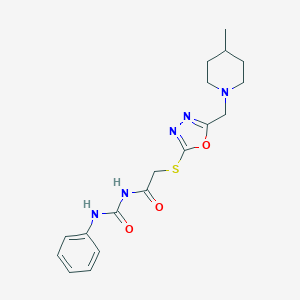 molecular formula C18H23N5O3S B502621 N-[({5-[(4-methyl-1-piperidinyl)methyl]-1,3,4-oxadiazol-2-yl}sulfanyl)acetyl]-N'-phenylurea 