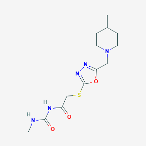 molecular formula C13H21N5O3S B502627 N-methyl-N'-[({5-[(4-methyl-1-piperidinyl)methyl]-1,3,4-oxadiazol-2-yl}sulfanyl)acetyl]urea 