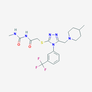 molecular formula C20H25F3N6O2S B502630 N-methyl-N'-[({5-[(4-methyl-1-piperidinyl)methyl]-4-[3-(trifluoromethyl)phenyl]-4H-1,2,4-triazol-3-yl}sulfanyl)acetyl]urea 