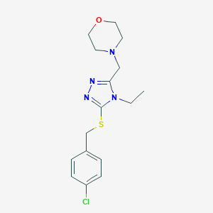 molecular formula C16H21ClN4OS B502632 4-chlorobenzyl 4-ethyl-5-(4-morpholinylmethyl)-4H-1,2,4-triazol-3-yl sulfide 