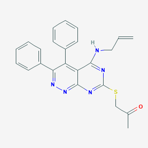 molecular formula C24H21N5OS B502640 1-{[5-(Allylamino)-3,4-diphenylpyrimido[4,5-c]pyridazin-7-yl]sulfanyl}acetone 