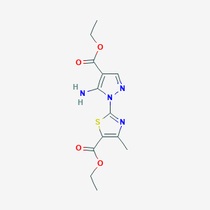molecular formula C13H16N4O4S B502643 ethyl 2-[5-amino-4-(ethoxycarbonyl)-1H-pyrazol-1-yl]-4-methyl-1,3-thiazole-5-carboxylate CAS No. 956369-39-4