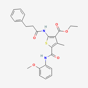 molecular formula C25H26N2O5S B5026459 ethyl 5-{[(2-methoxyphenyl)amino]carbonyl}-4-methyl-2-[(3-phenylpropanoyl)amino]-3-thiophenecarboxylate 