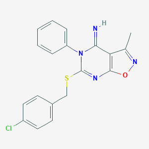 molecular formula C19H15ClN4OS B502646 6-[(4-chlorobenzyl)sulfanyl]-3-methyl-5-phenylisoxazolo[5,4-d]pyrimidin-4(5H)-imine 