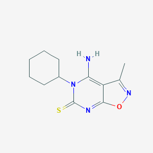molecular formula C12H16N4OS B502647 5-Cyclohexyl-4-imino-3-methyl-4,5-dihydroisoxazolo[5,4-d]pyrimidin-6-yl hydrosulfide 