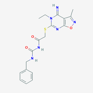 molecular formula C18H20N6O3S B502648 N-benzyl-N'-{[(5-ethyl-4-imino-3-methyl-4,5-dihydroisoxazolo[5,4-d]pyrimidin-6-yl)sulfanyl]acetyl}urea 