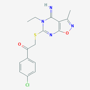 molecular formula C16H15ClN4O2S B502651 1-(4-Chlorophenyl)-2-[(5-ethyl-4-imino-3-methyl-4,5-dihydroisoxazolo[5,4-d]pyrimidin-6-yl)sulfanyl]ethanone 