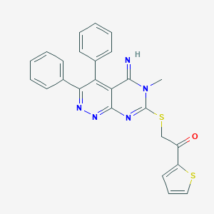 molecular formula C25H19N5OS2 B502657 2-[(5-Imino-6-methyl-3,4-diphenyl-5,6-dihydropyrimido[4,5-c]pyridazin-7-yl)sulfanyl]-1-(2-thienyl)ethanone 