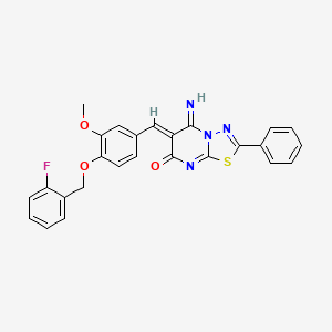 molecular formula C26H19FN4O3S B5026731 6-{4-[(2-fluorobenzyl)oxy]-3-methoxybenzylidene}-5-imino-2-phenyl-5,6-dihydro-7H-[1,3,4]thiadiazolo[3,2-a]pyrimidin-7-one 