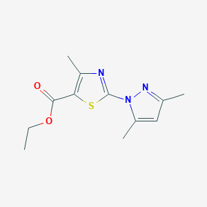 molecular formula C12H15N3O2S B502678 ethyl 2-(3,5-dimethyl-1H-pyrazol-1-yl)-4-methyl-1,3-thiazole-5-carboxylate 