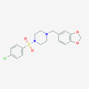molecular formula C18H19ClN2O4S B502698 1-(1,3-Benzodioxol-5-ylmethyl)-4-[(4-chlorophenyl)sulfonyl]piperazine CAS No. 326907-59-9
